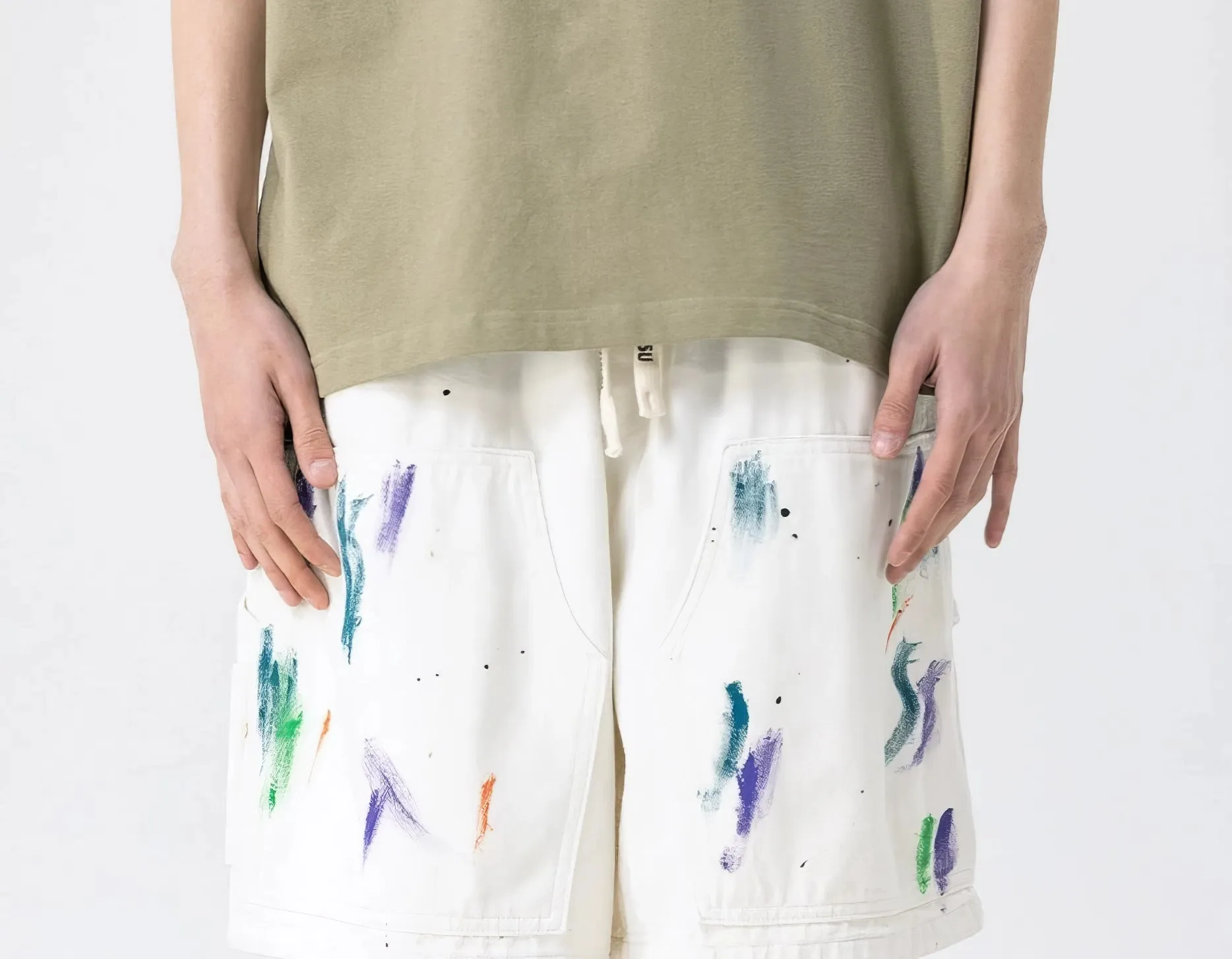 Abstract Print Ink-Splash Elastic Waist Shorts