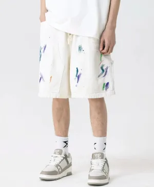 Abstract Print Ink-Splash Elastic Waist Shorts