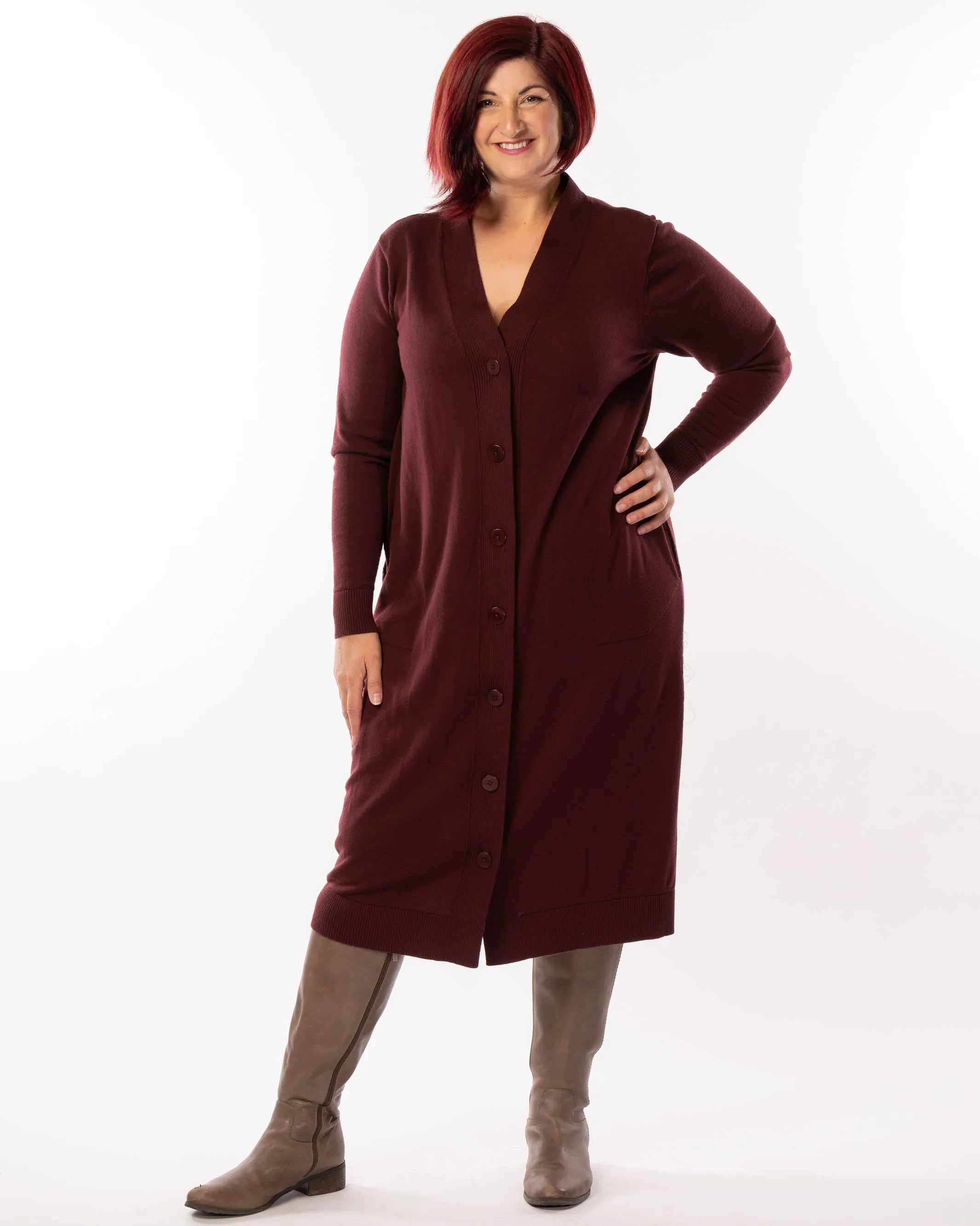 Adore You Merino Cardigan Dress - Wine