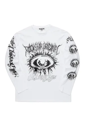 All Seeing Eyes White Long Sleeve Graphic T-Shirt