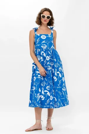 Audubon Blue Tie Strap Midi Dress