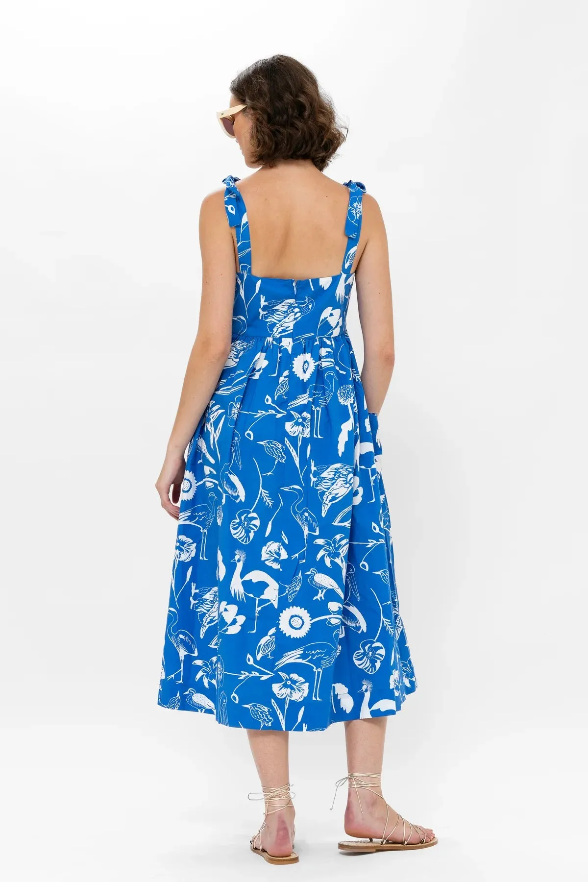 Audubon Blue Tie Strap Midi Dress