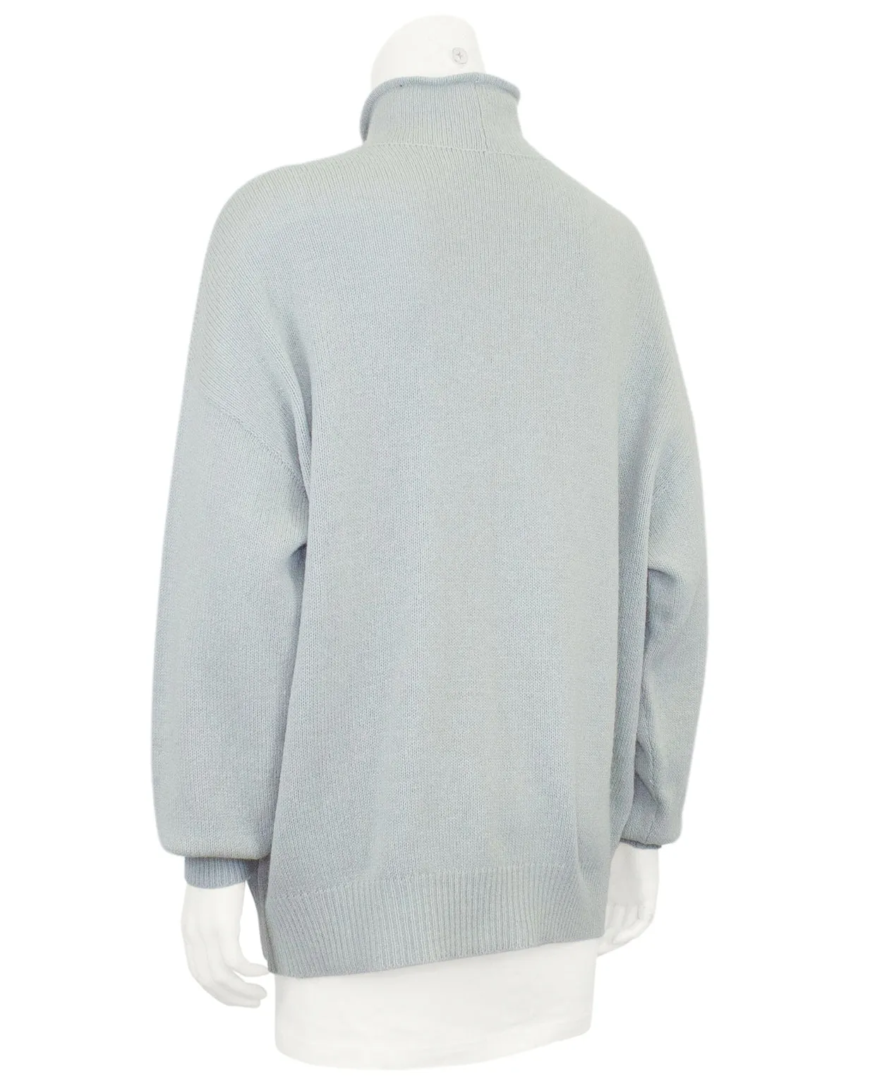 Blue and White Roll Neck Sweater with White Horse