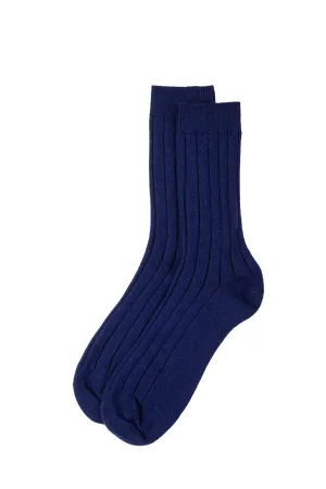 Blue Cashmere Ribbed Socks