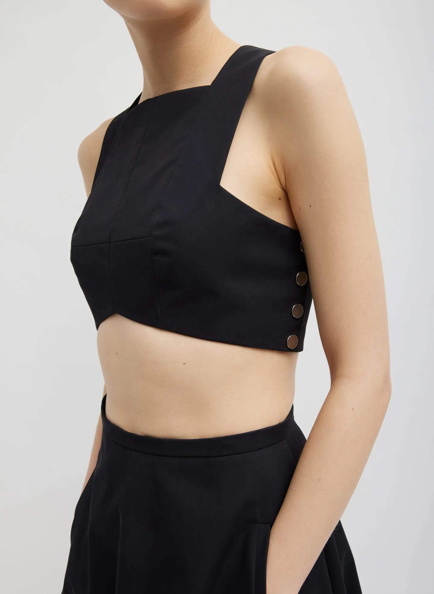 Bonded Luxe Twill Square Neck Cropped Top