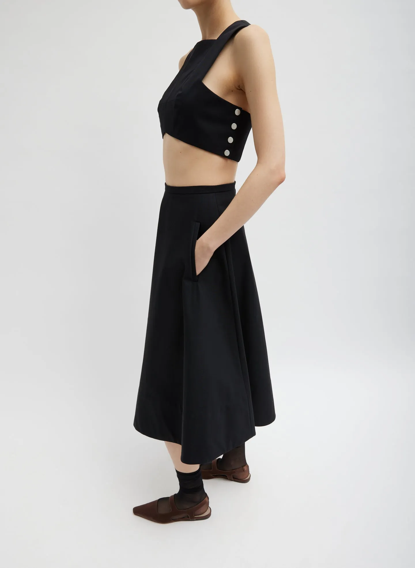 Bonded Luxe Twill Square Neck Cropped Top