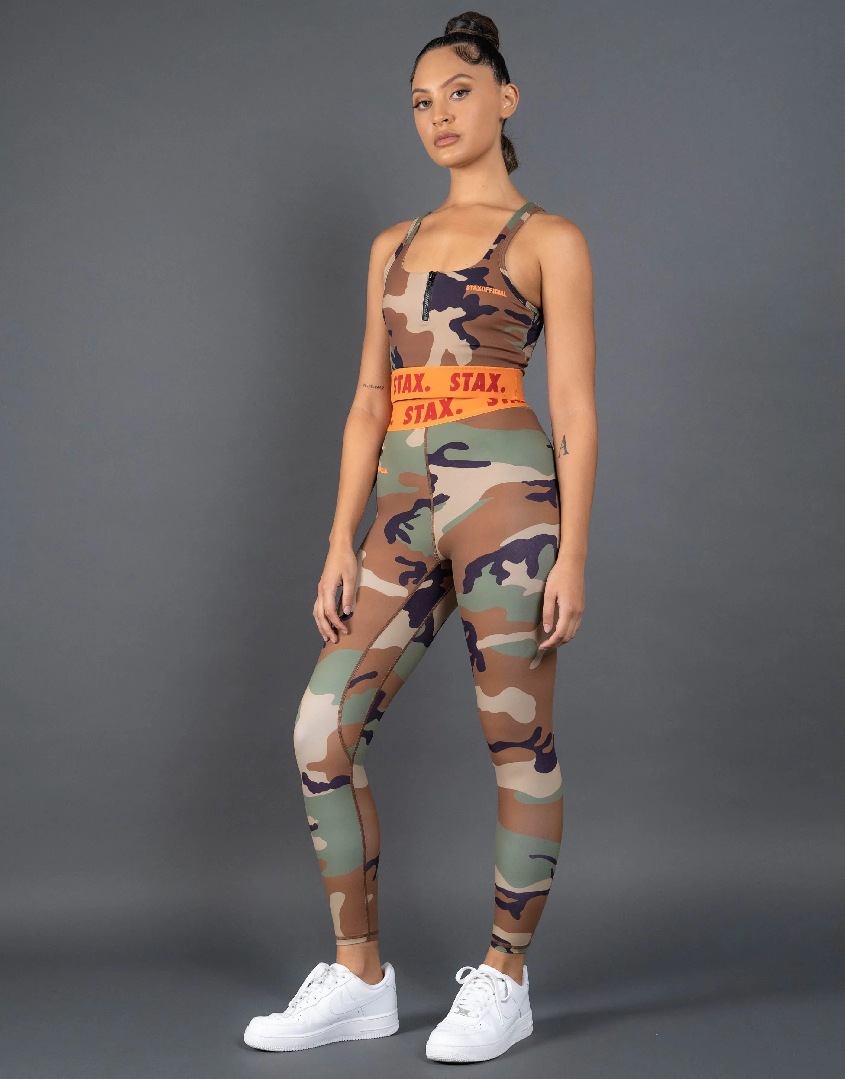 Camo WB Square Neck Crop - Orange