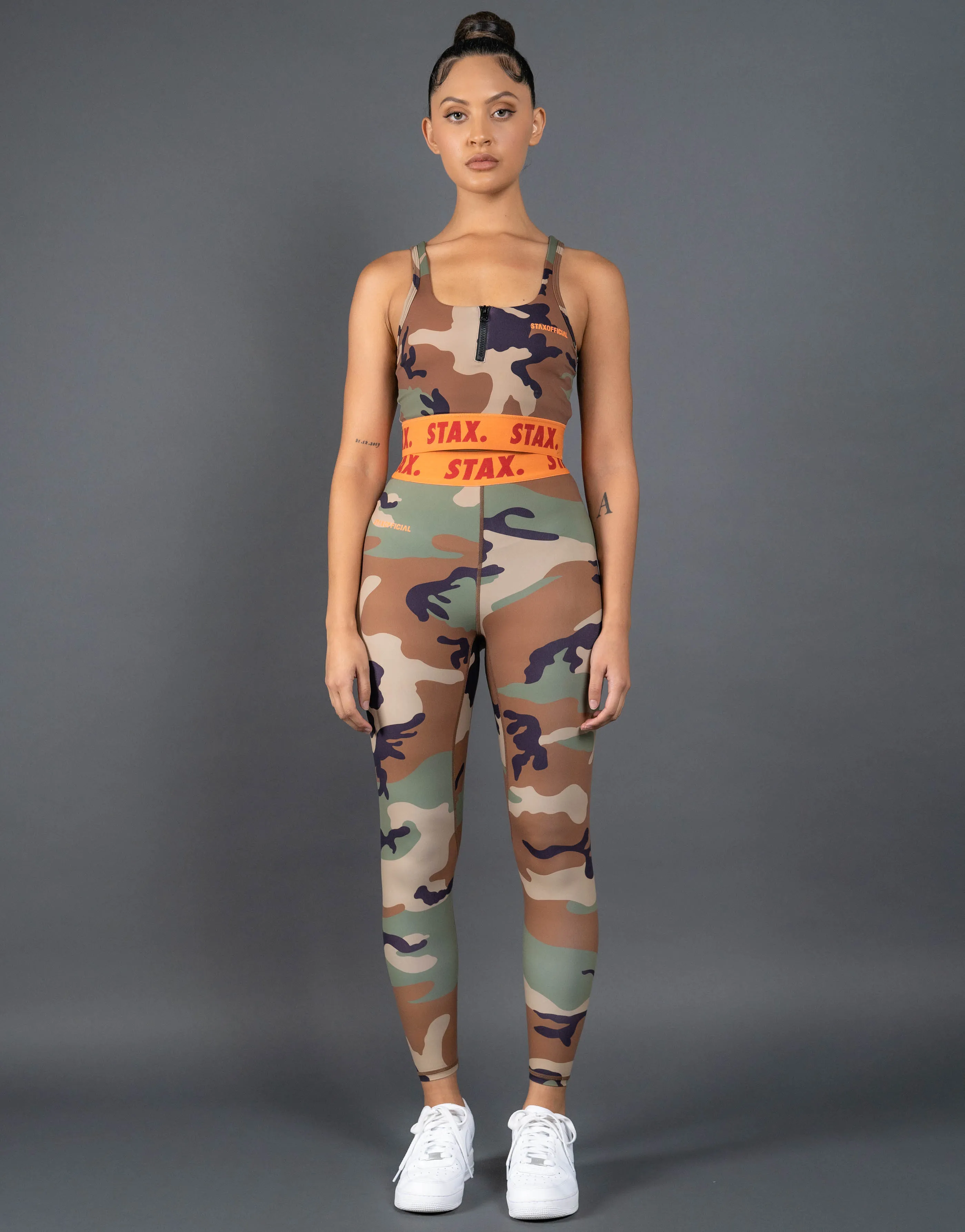 Camo WB Square Neck Crop - Orange