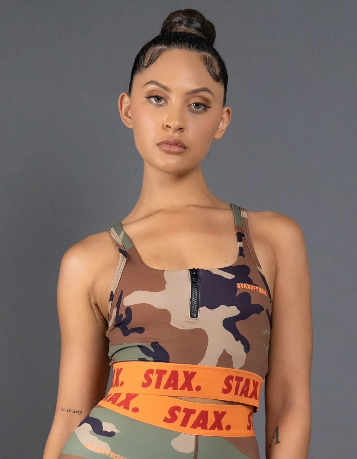 Camo WB Square Neck Crop - Orange