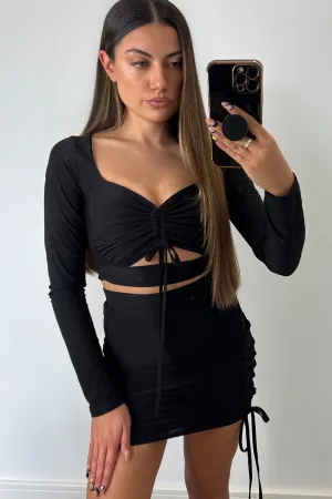 Carla Black Cut Out Ruched Crop Top & Skirt Co-Ord Set