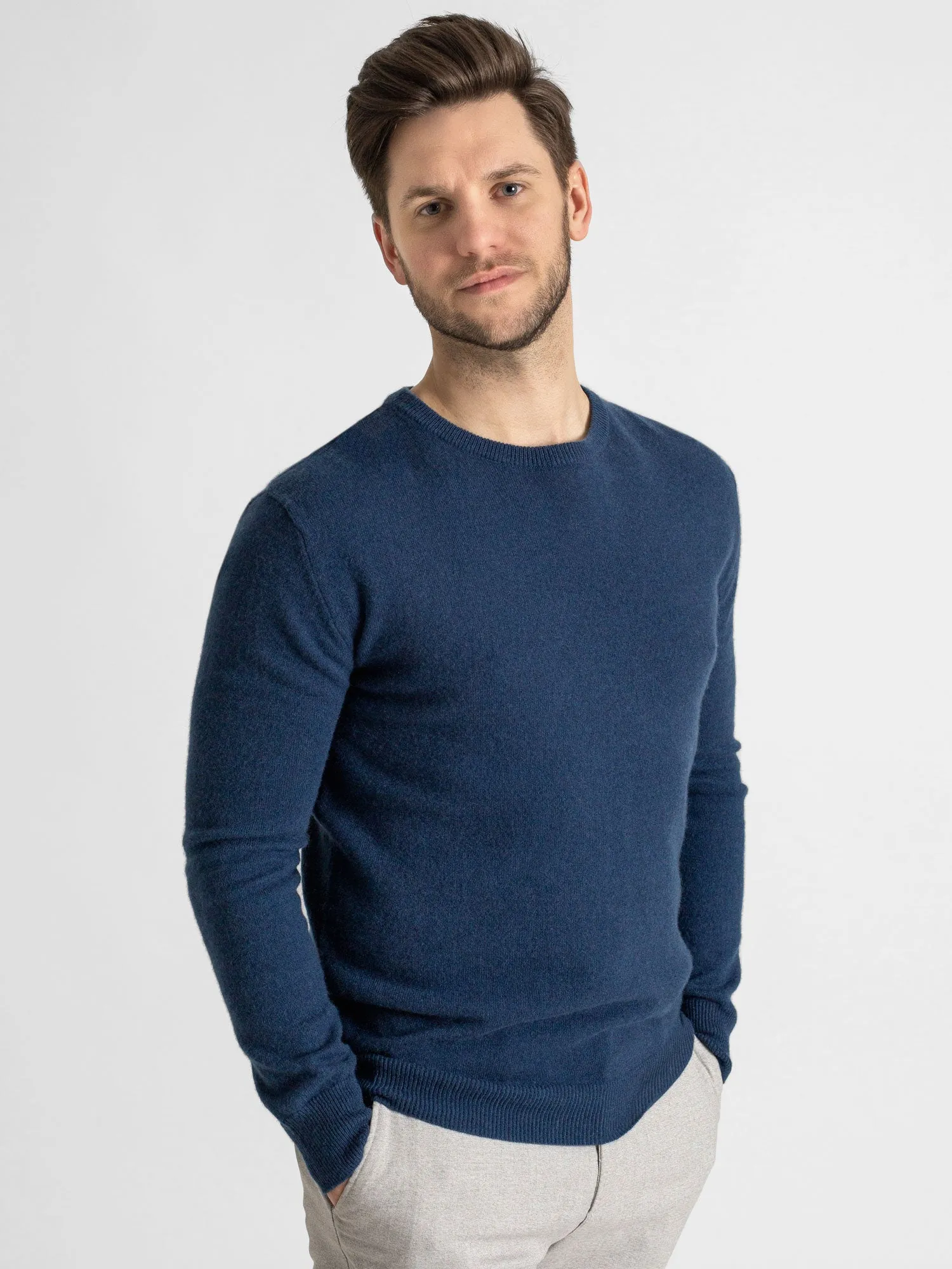 Cashmere sweater men "O-neck" - mountain blue