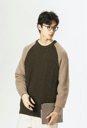 Color Block Cable Knit Crewneck Sweater