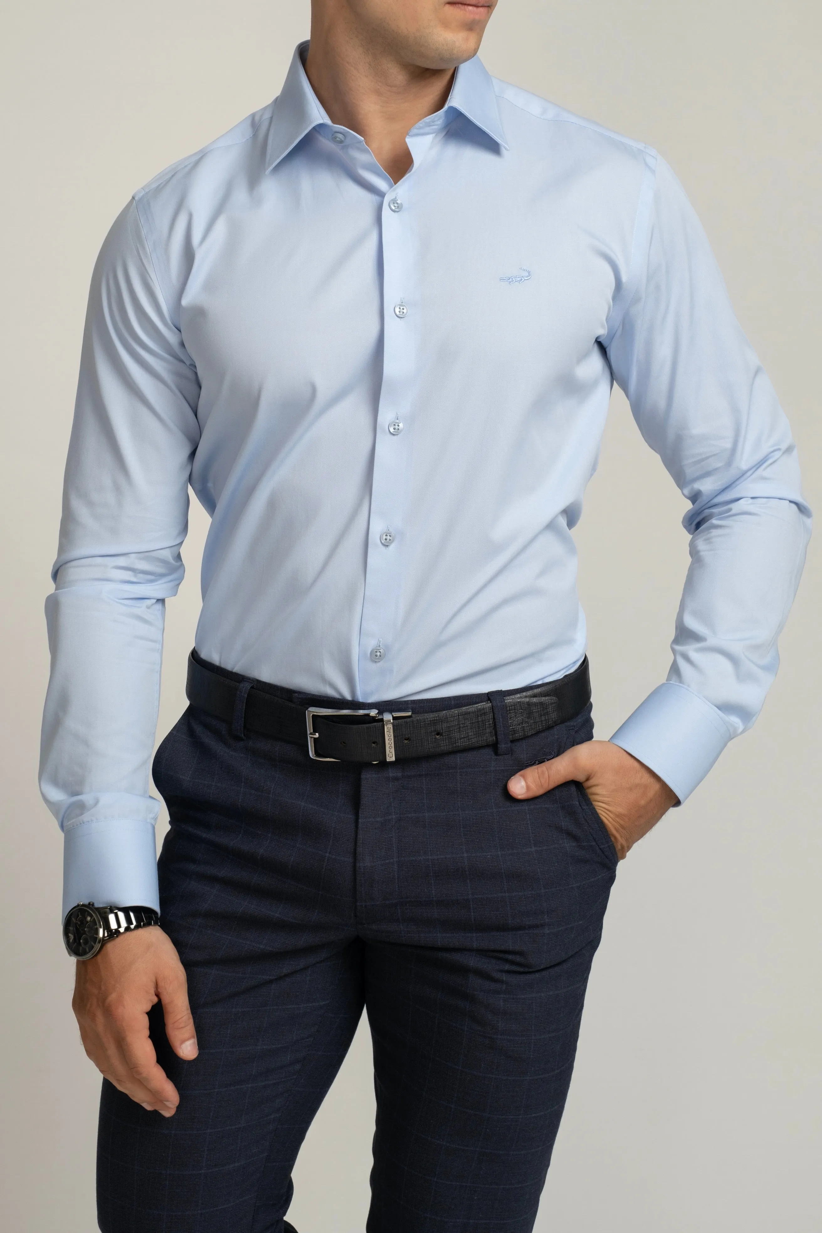 Crocodile Slim Fit Formal Seasonal Shirt Blue - Cashmere Blue