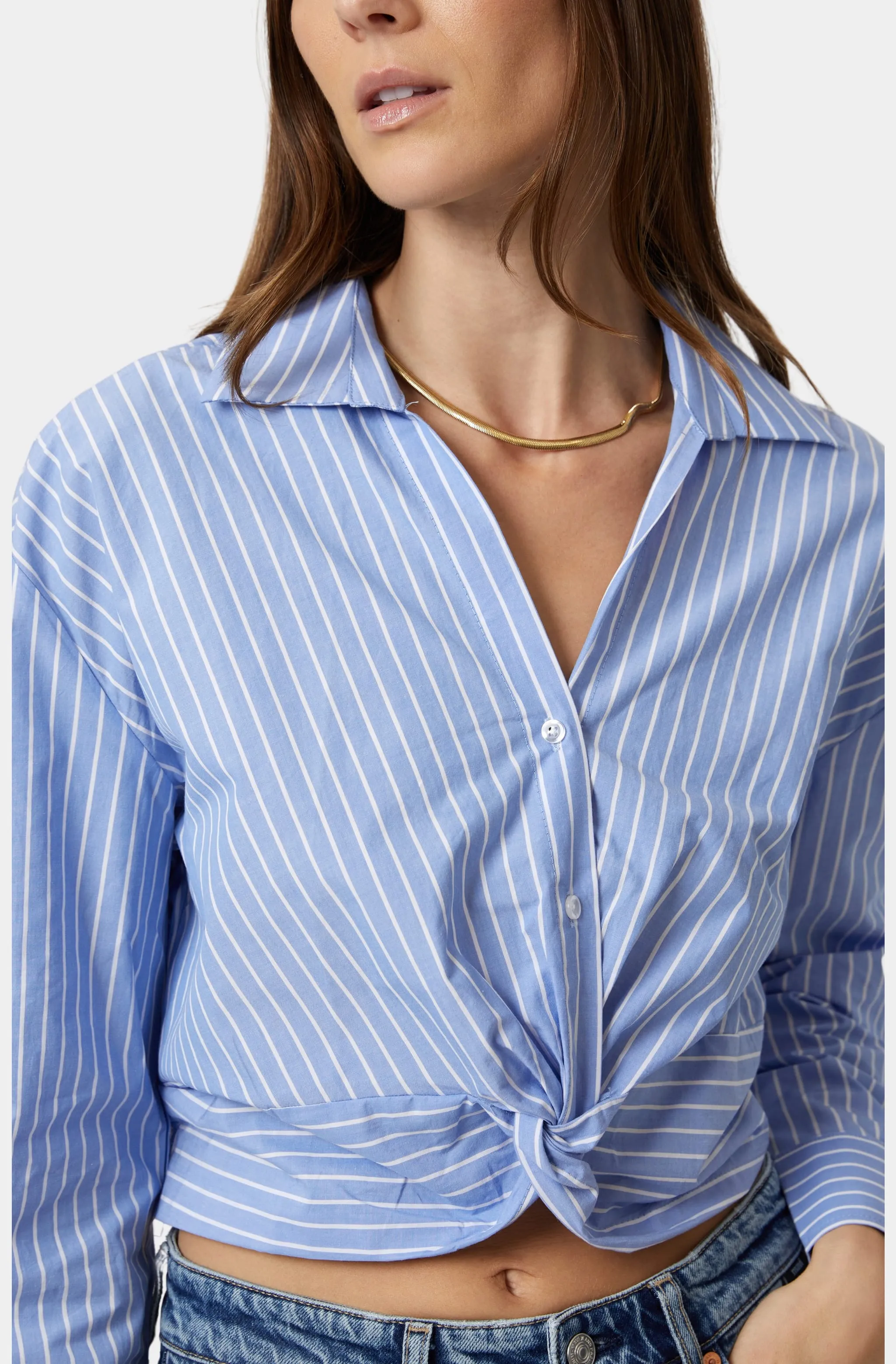 Crop Stripe Woven Shirt