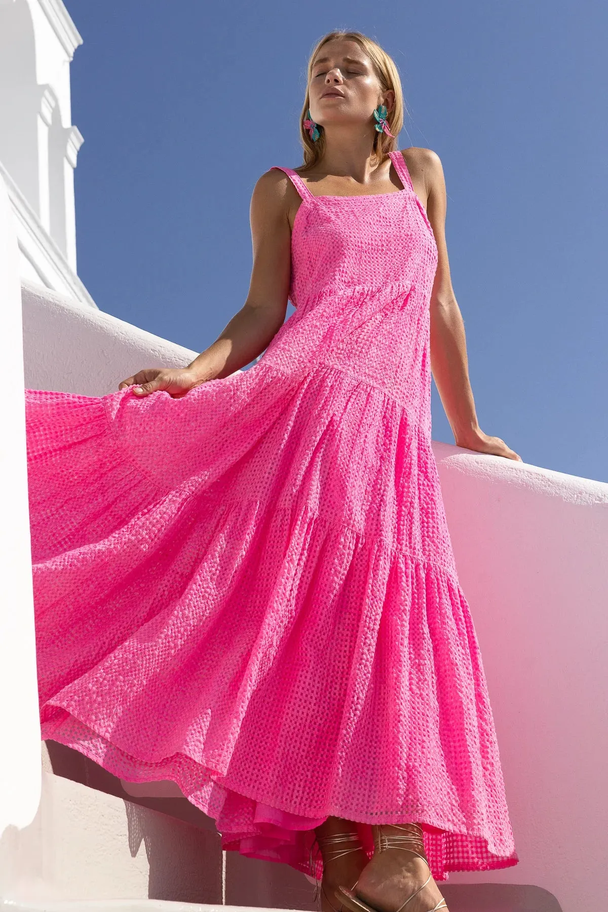 Delray Pink Open Weave Maxi Dress