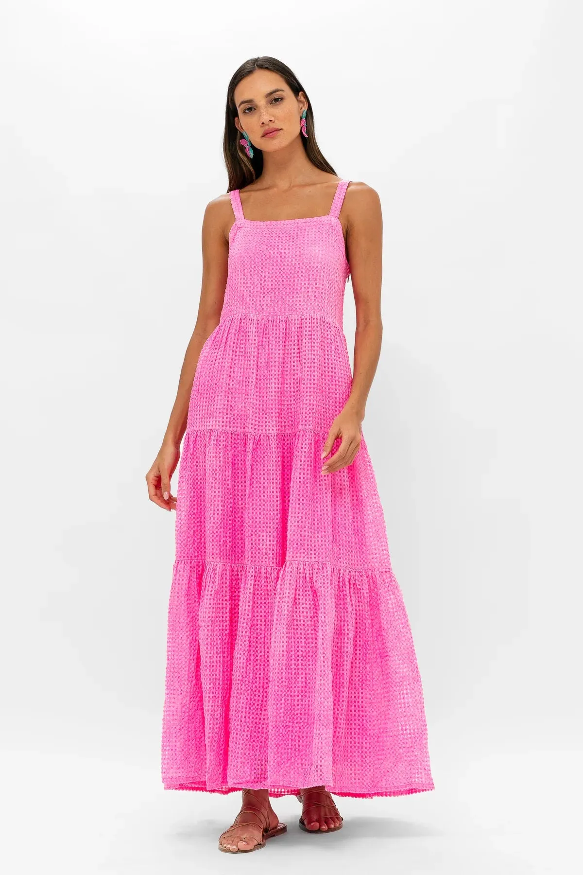 Delray Pink Open Weave Maxi Dress