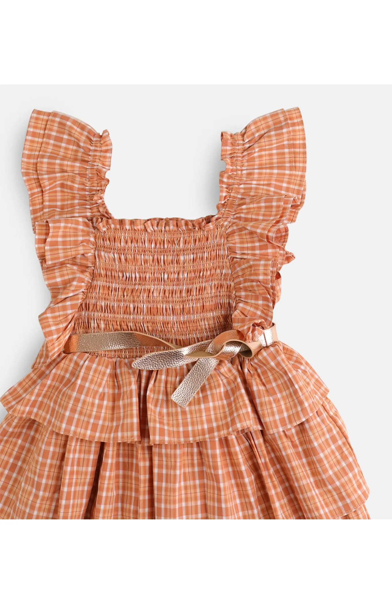 Gingersnaps Checkered Ruffled Dress with Belt