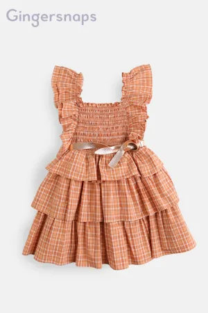 Gingersnaps Checkered Ruffled Dress with Belt