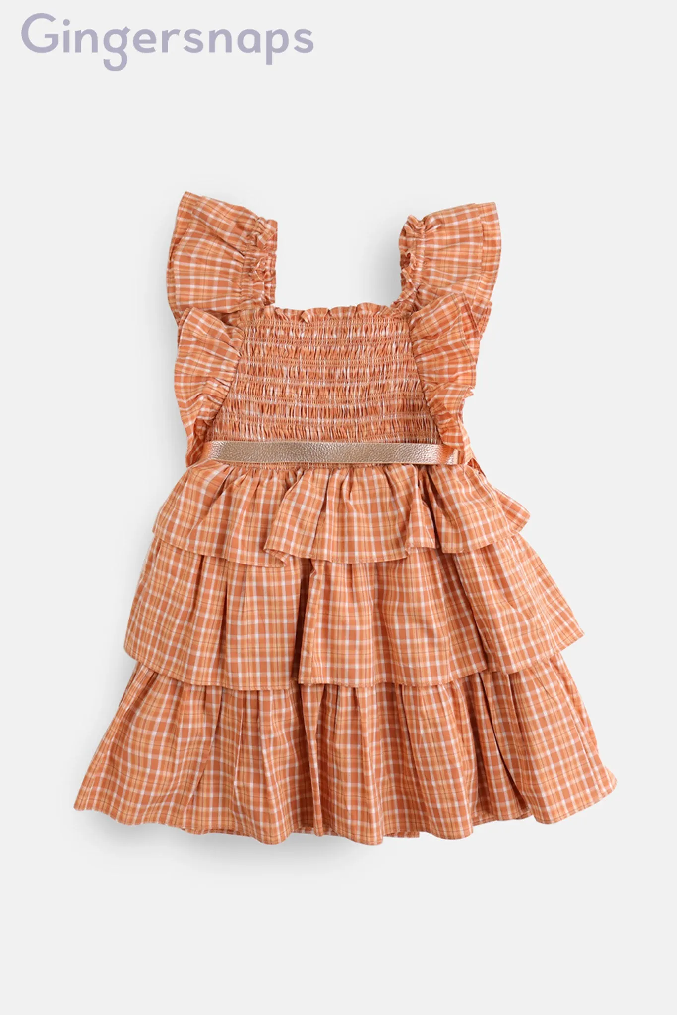 Gingersnaps Checkered Ruffled Dress with Belt