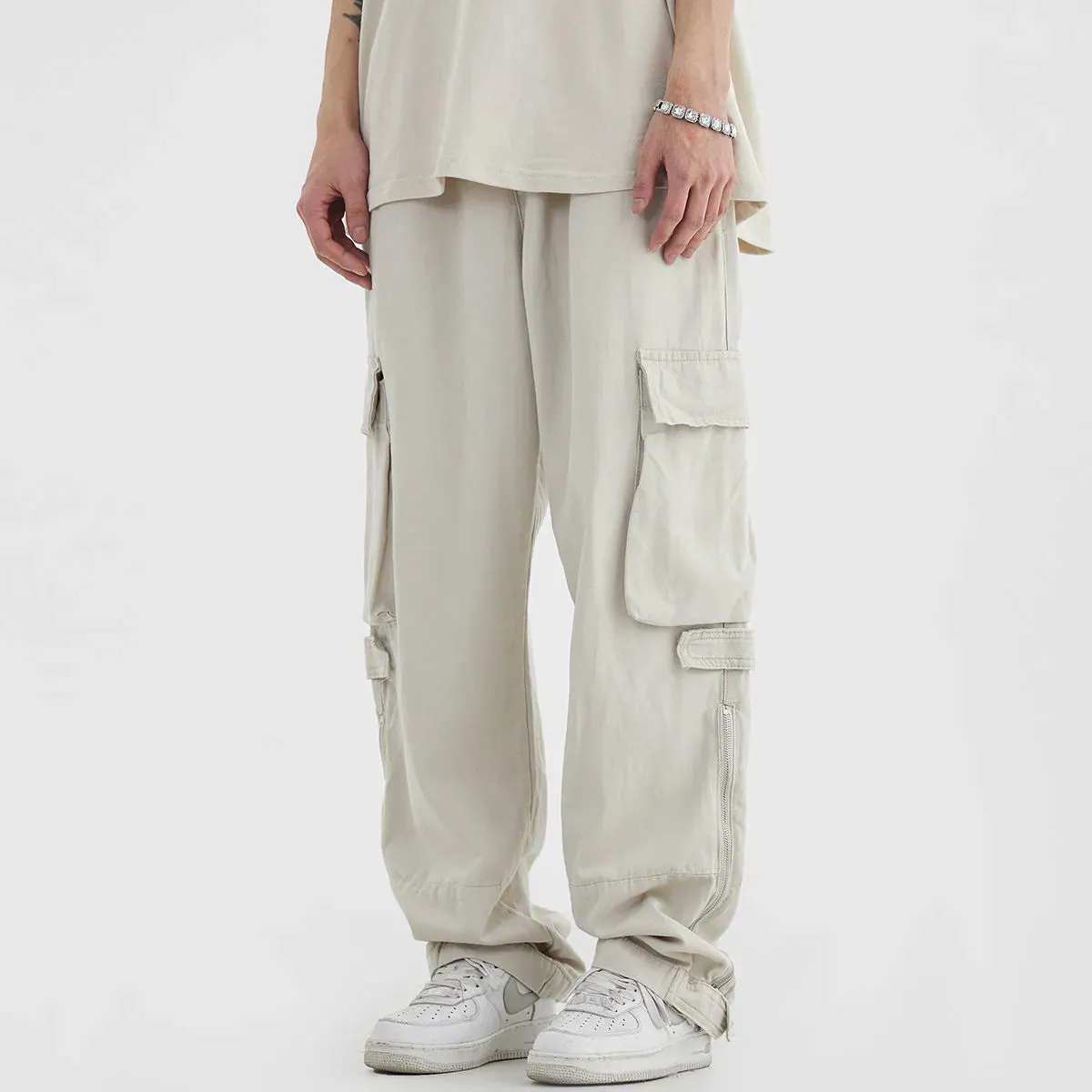 HH006 Hip Hop Cargo Pants -Hip Hop White Cargo Trousers - Streetwear Loose Casual Pants