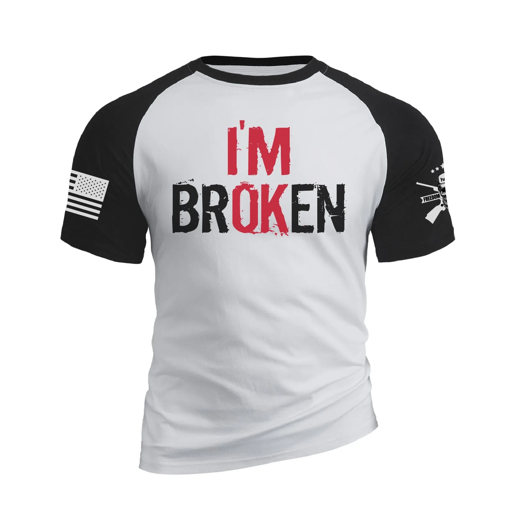 I AM BROKEN 100% COTTON RAGLAN GRAPHIC TEE