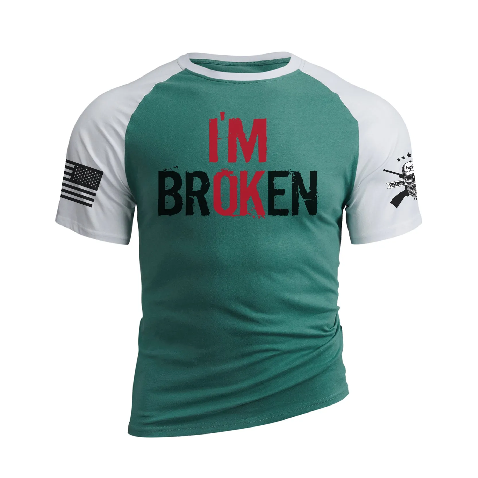 I AM BROKEN 100% COTTON RAGLAN GRAPHIC TEE