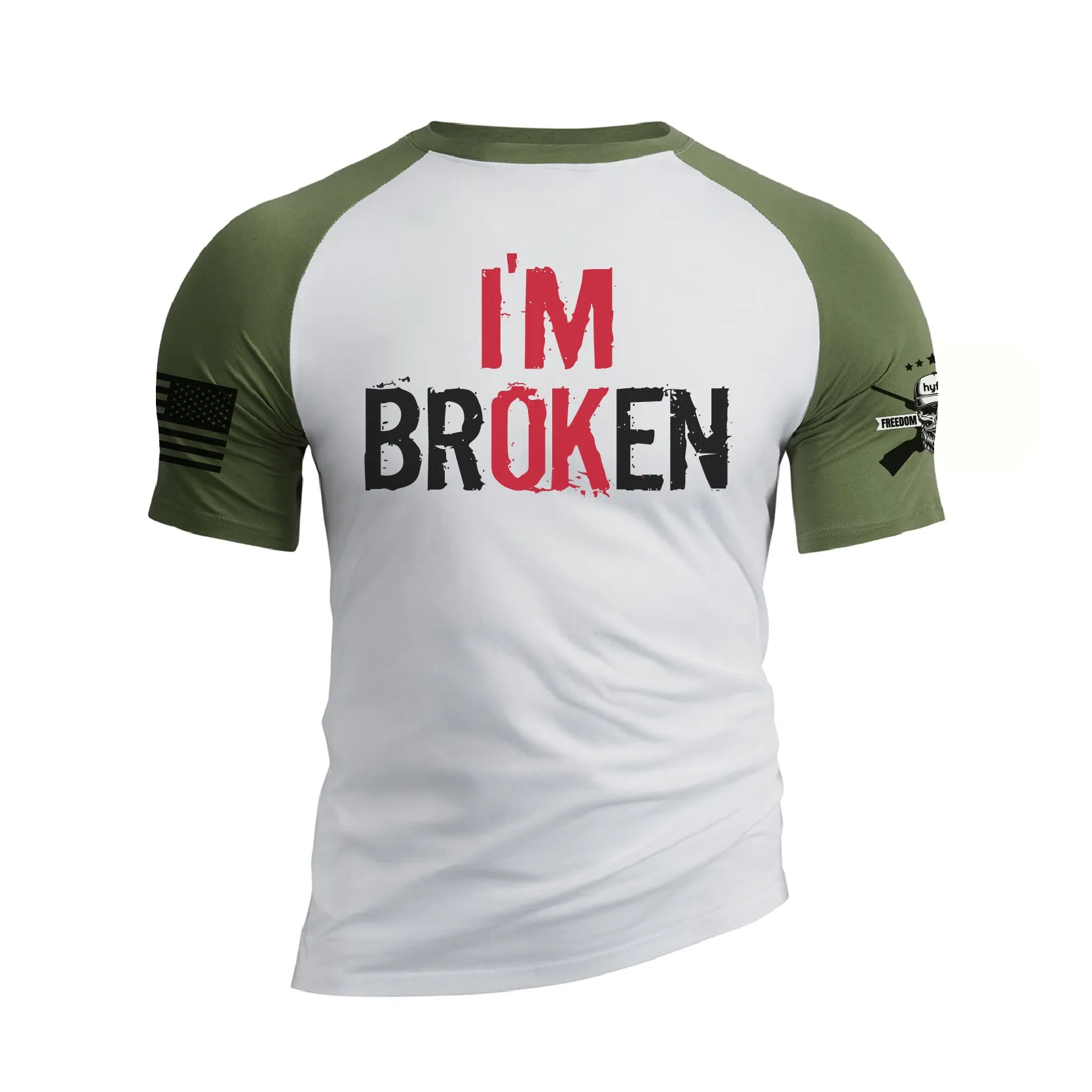 I AM BROKEN 100% COTTON RAGLAN GRAPHIC TEE