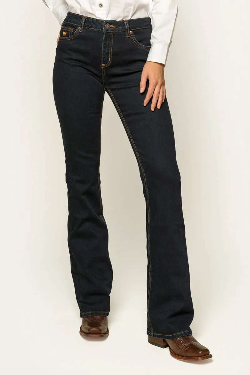 Katherine Womens Mid Rise Bootleg Jean - Dark Blue