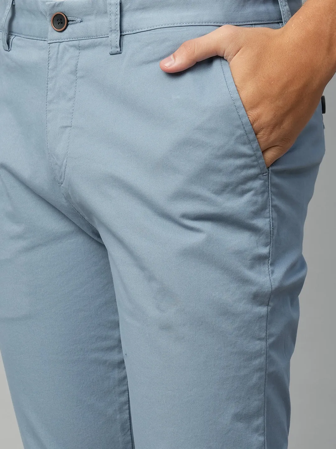 Men's Greyish Blue Cotton Lycra  Slim Fit Pant