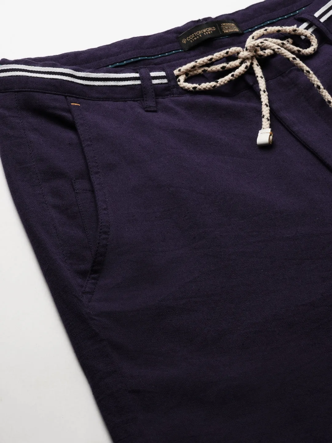 Men's Indigo Cotton Linen Regular Fit Shorts