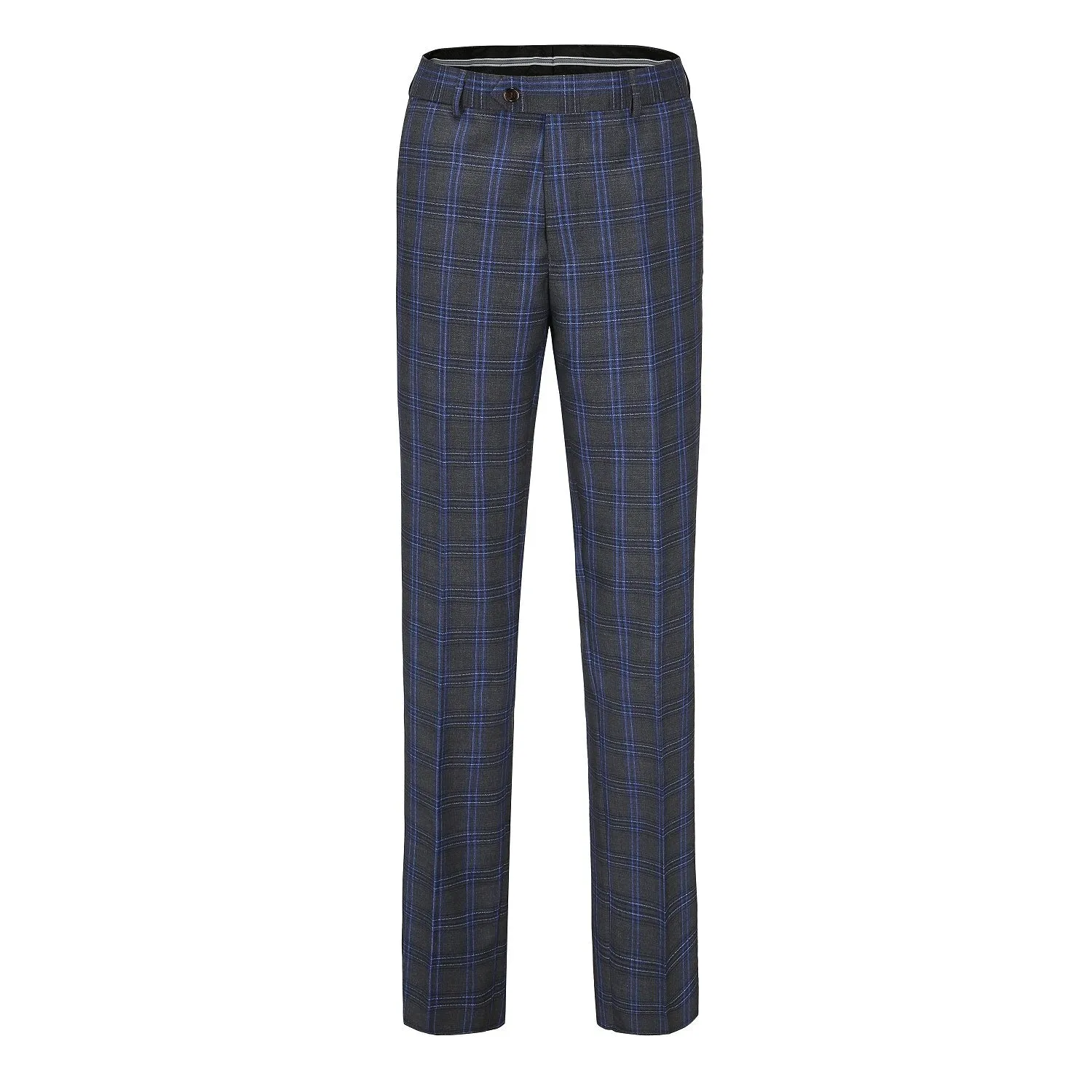 Men's Slim-Fit 3PC Blue Contrast Check Plaid Suit