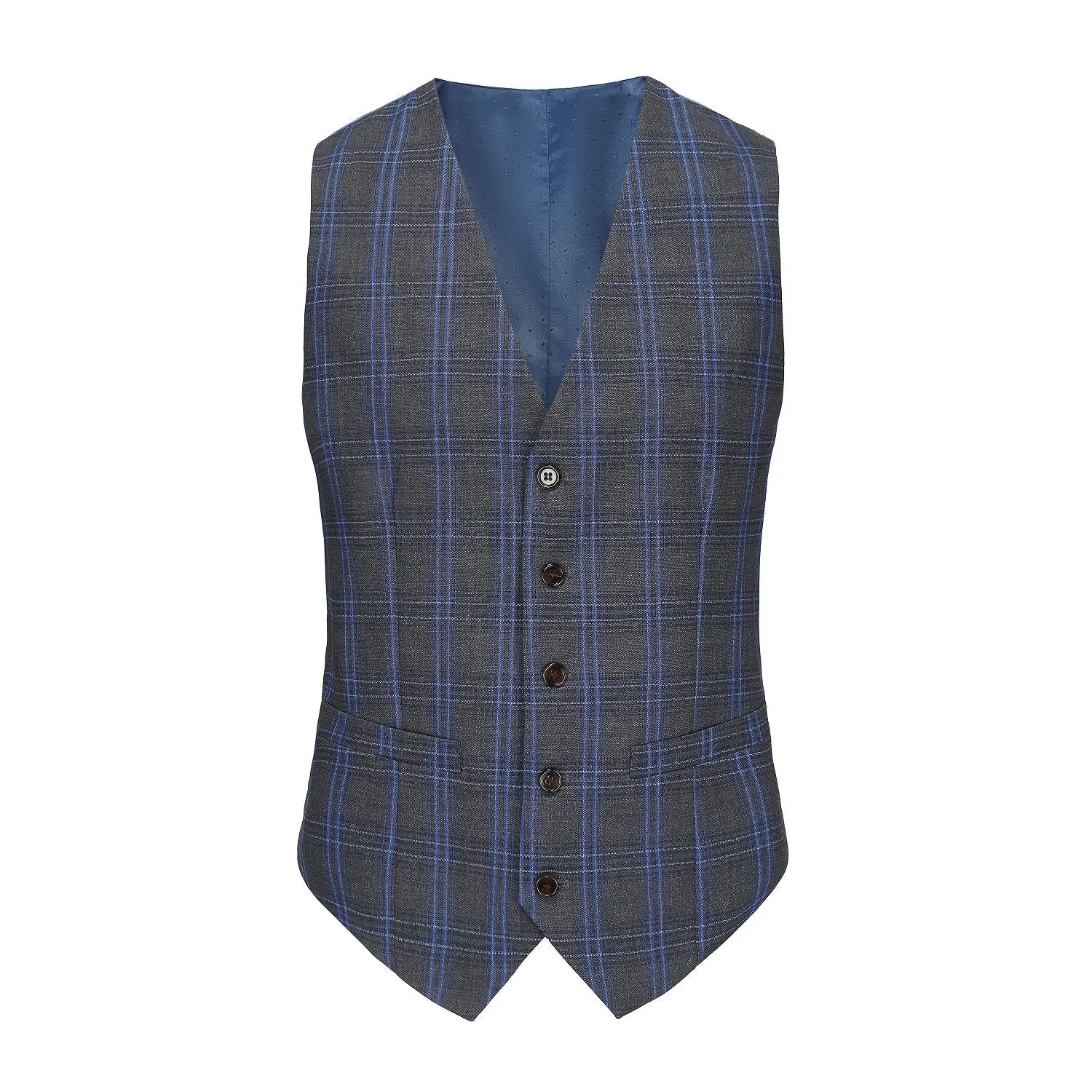 Men's Slim-Fit 3PC Blue Contrast Check Plaid Suit