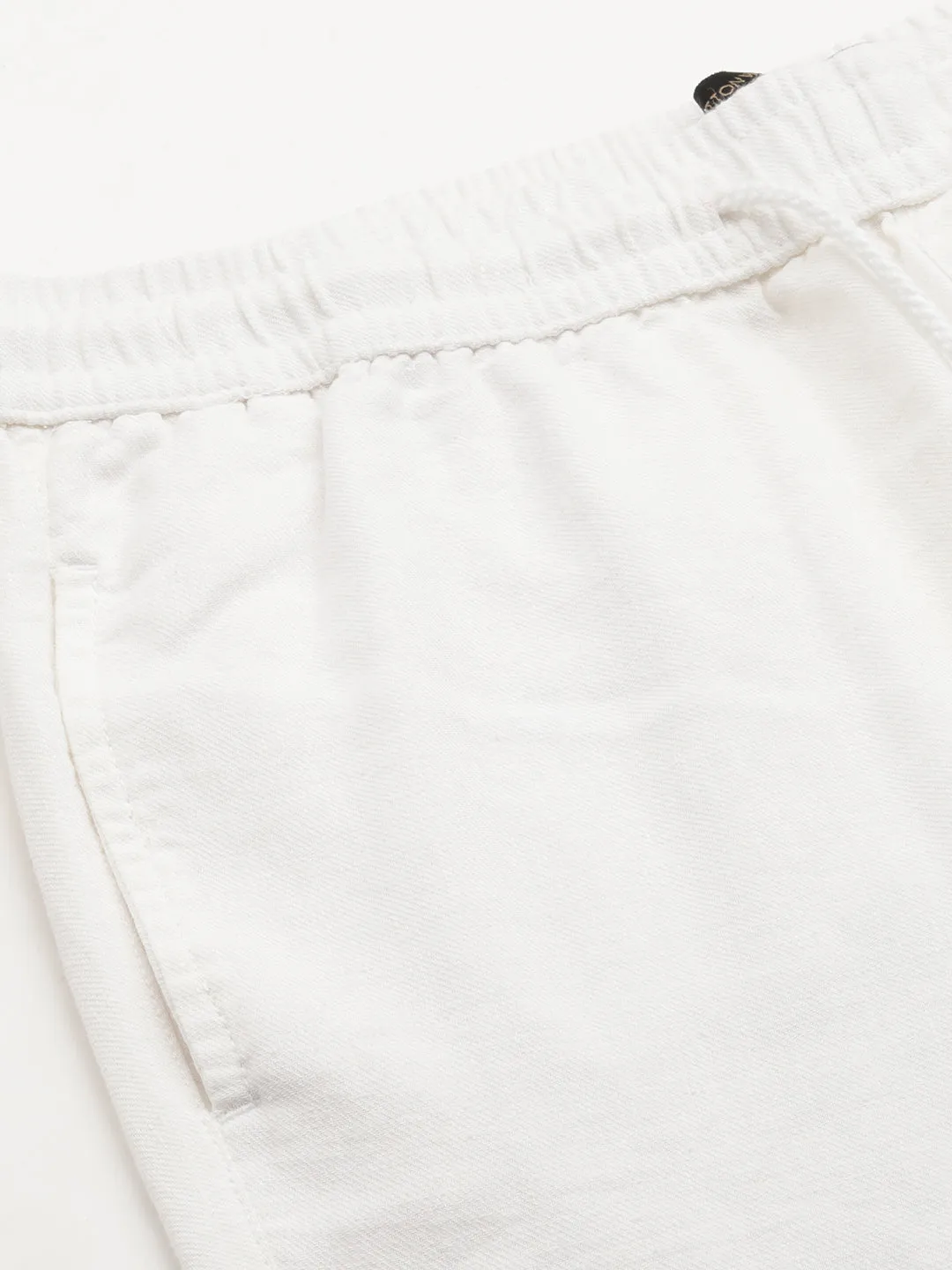 Men's White Linen Regular Fit Drawstring Shorts