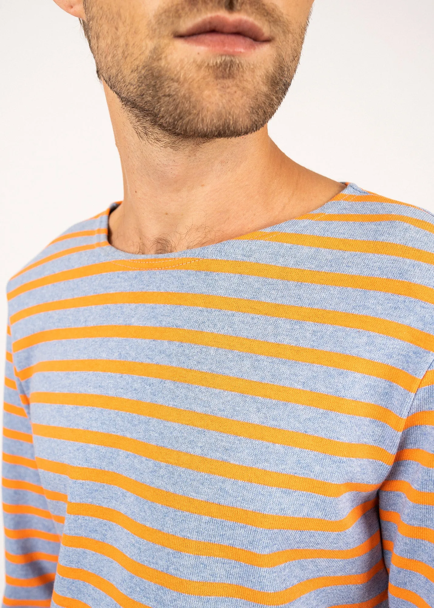 Meridien unisex striped sailor shirt - regular fit, in thick cotton (DENIM/ORANGE FLUO)