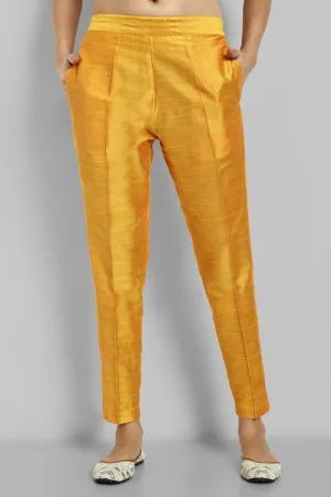 Mustard Straight Cotton Silk Pant with Pockets