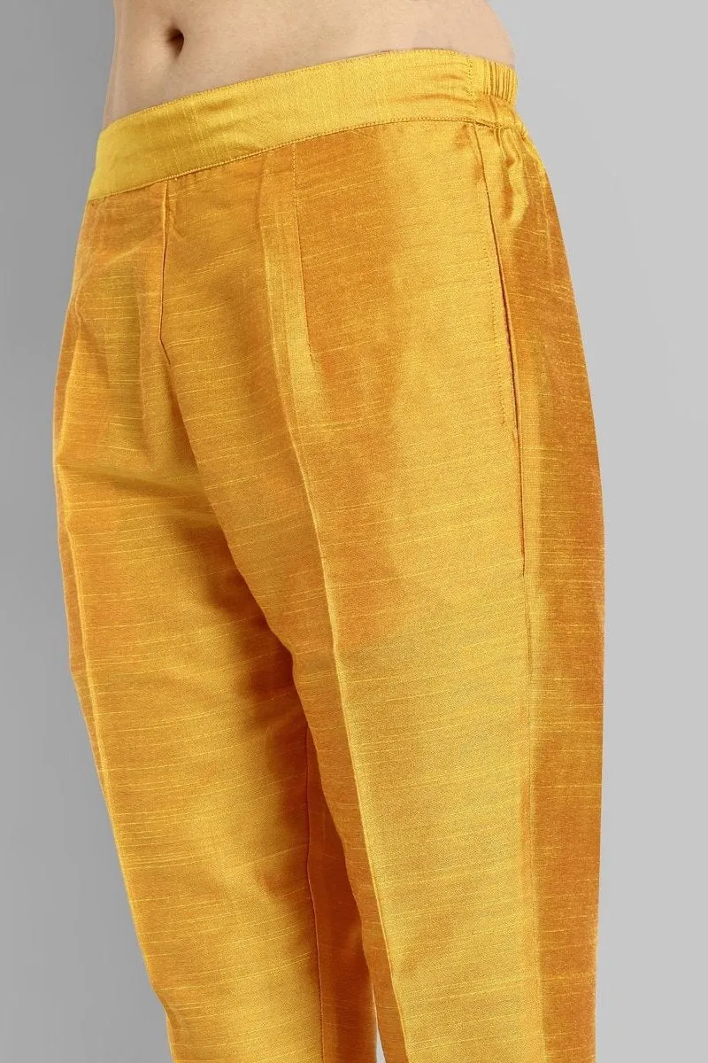 Mustard Straight Cotton Silk Pant with Pockets