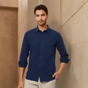 Navy Solid Linen Cotton Shirt for Men