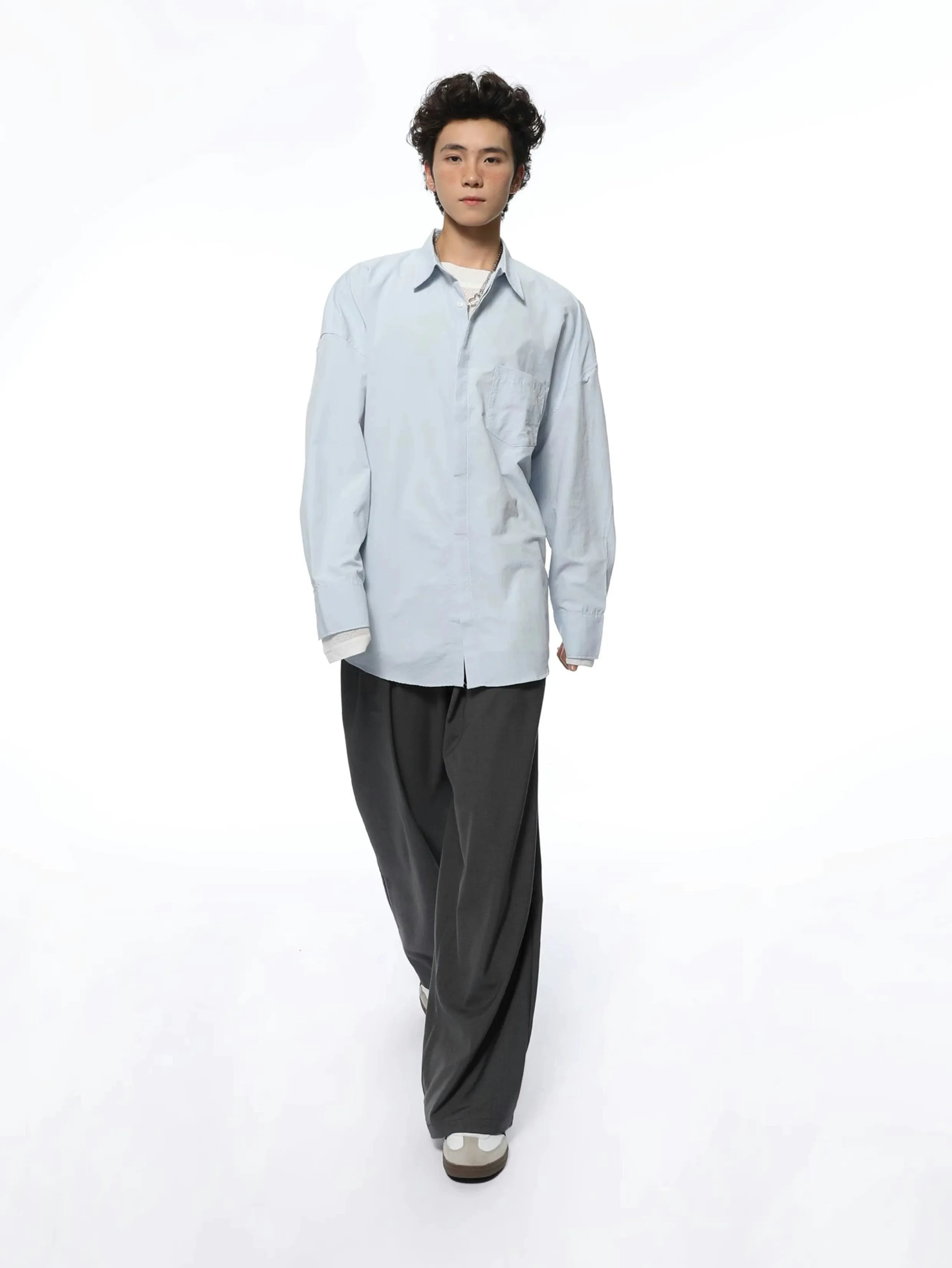 Oversized Casual Lightweight Button-Up Shirt