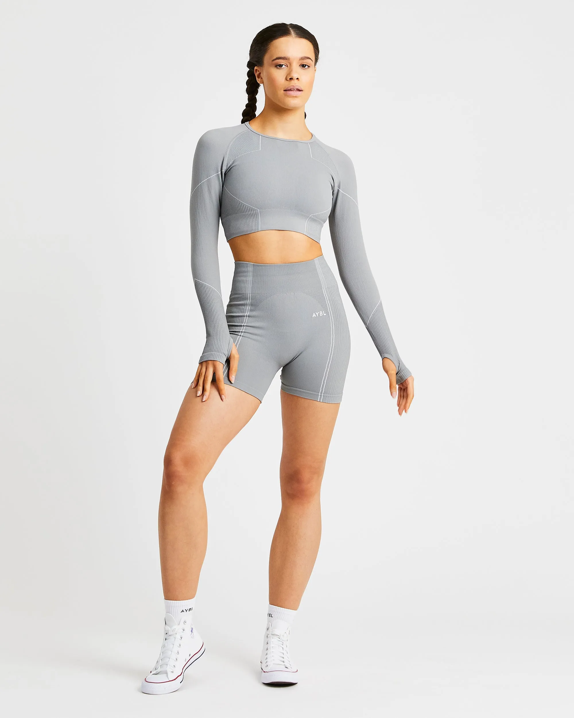 Reflex Seamless Long Sleeve Crop Top - Grey