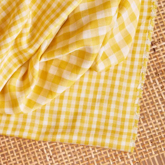 Reversible Cotton Gingham Double Gauze in Lemon