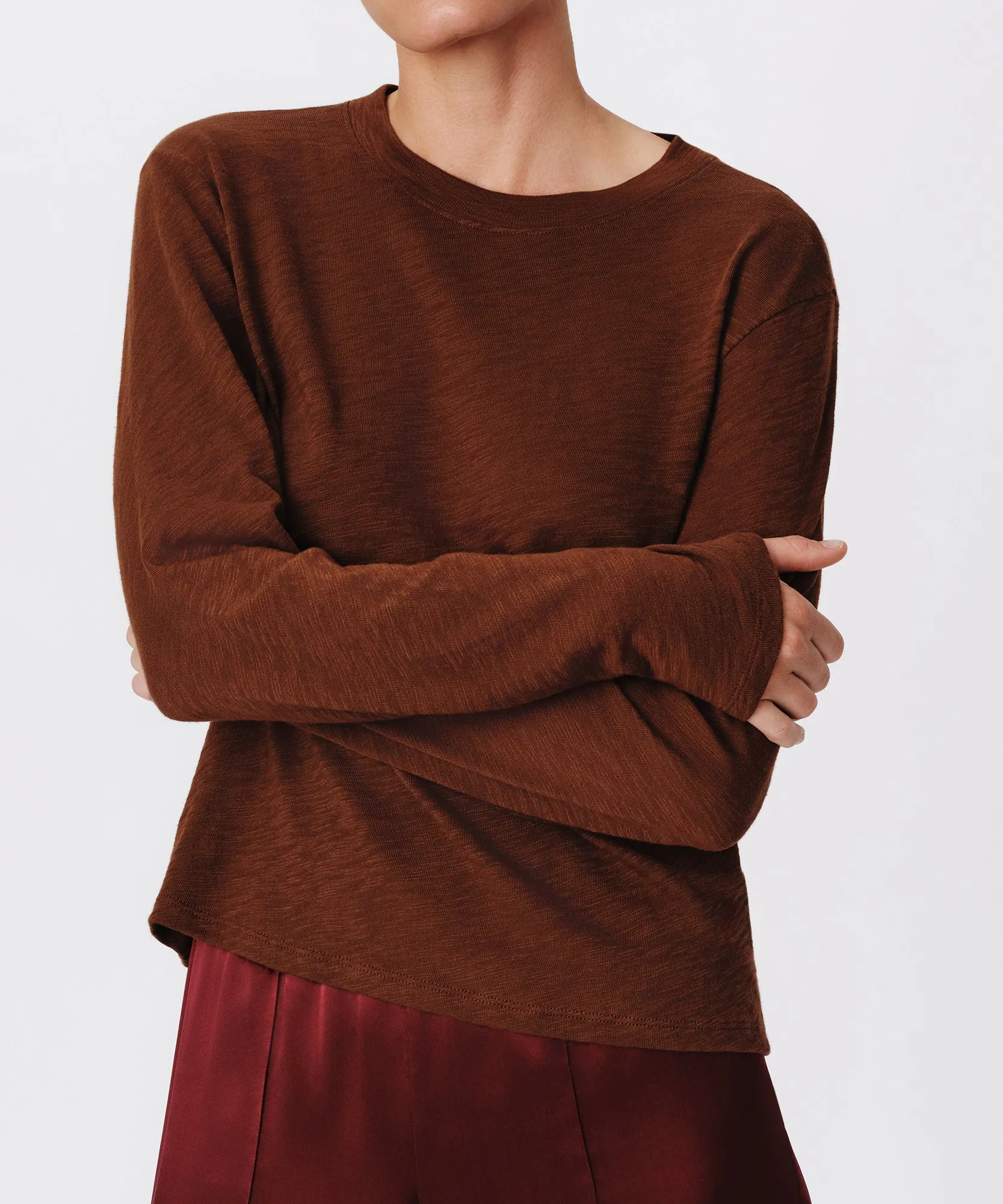 Slub Jersey Long Sleeve Crop Tee - Pecan Brown