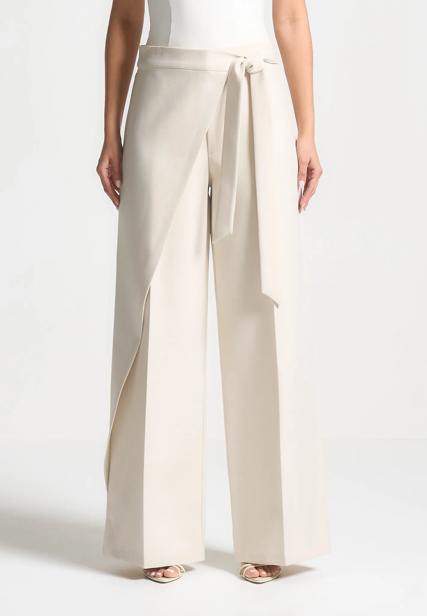 Tailored Wrap Trousers with Tie - Light Beige