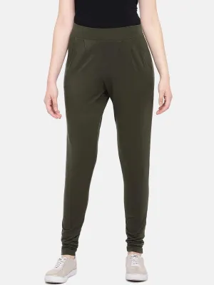 Women's Olive Viscose Elastane Loose Fit Knit Pant